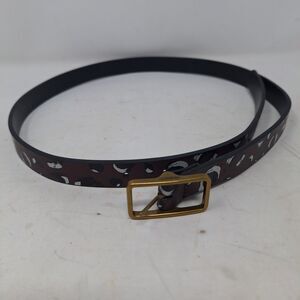 Fossil Brown Leopard Animal Print Faux Leather Thin Belt Gold Tone Buckle Size M